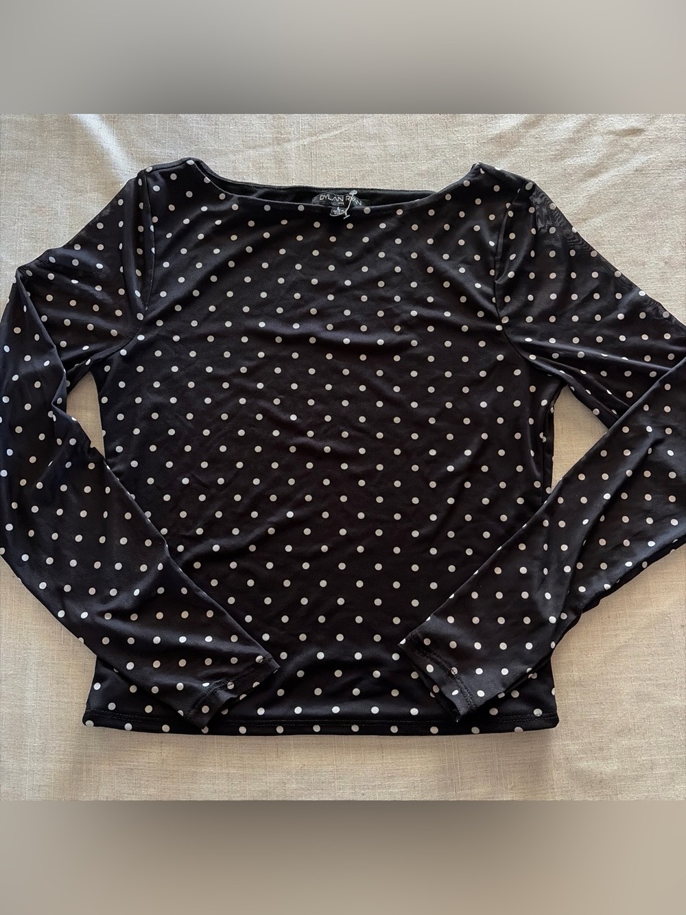 0049-dylan Black Long Sleeve Polka Dot Top